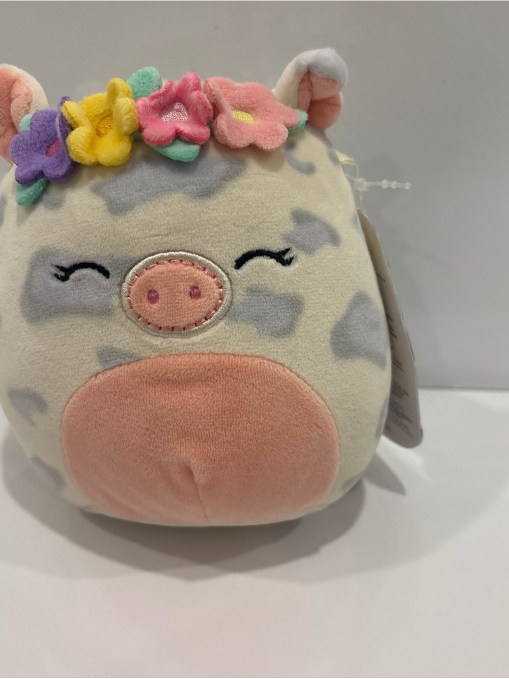 Squishmallows Cream Cow Plush with Pastel Flower Crown - Pink Snout & Belly